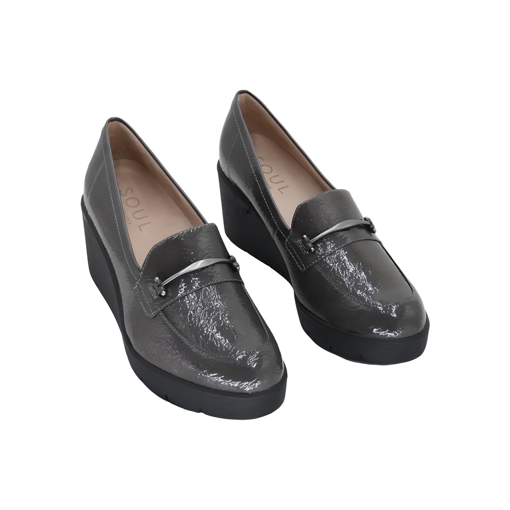 Soul Naturalizer Achieve Wedge Loafers Grey Patent Size 8.5W